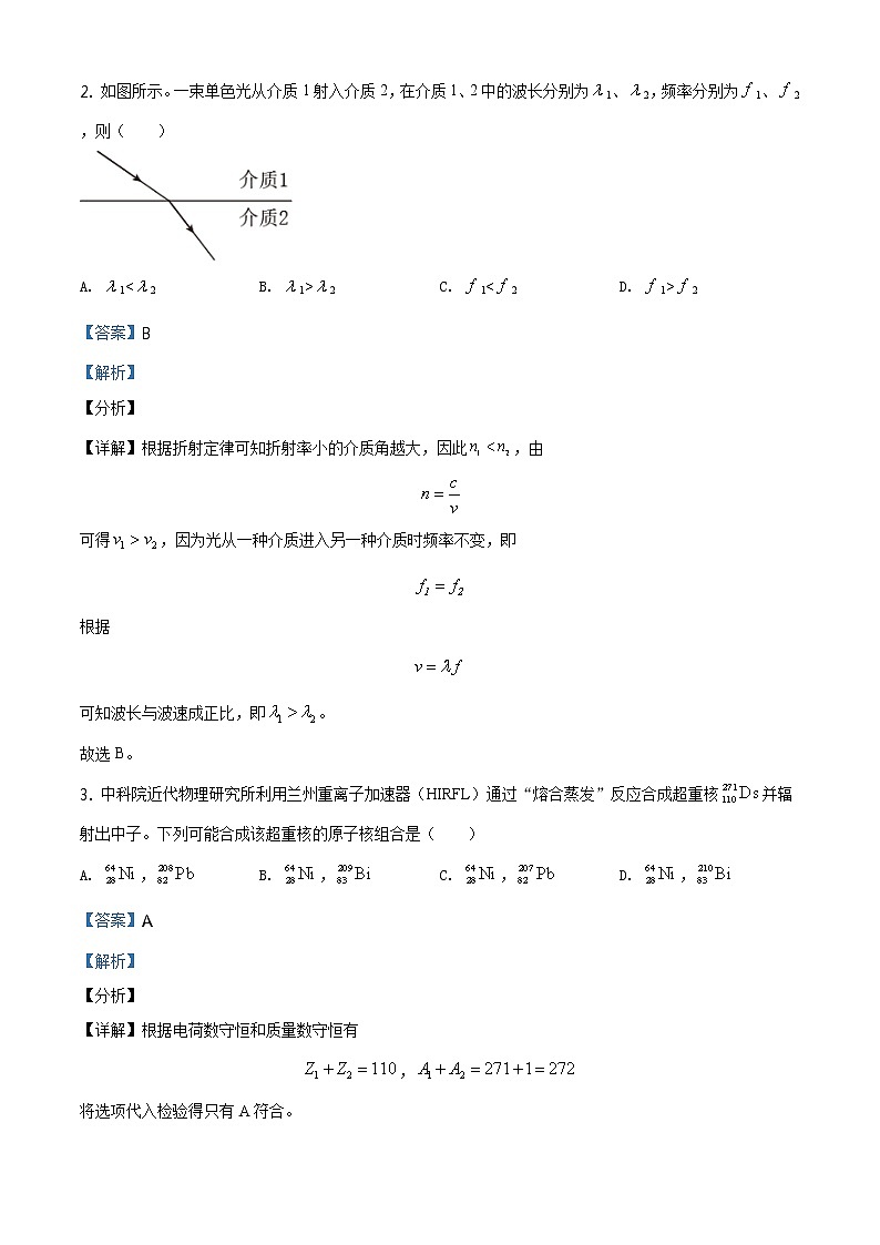 2021年1月辽宁省普通高等学校招生考试适应性测试物理试题02