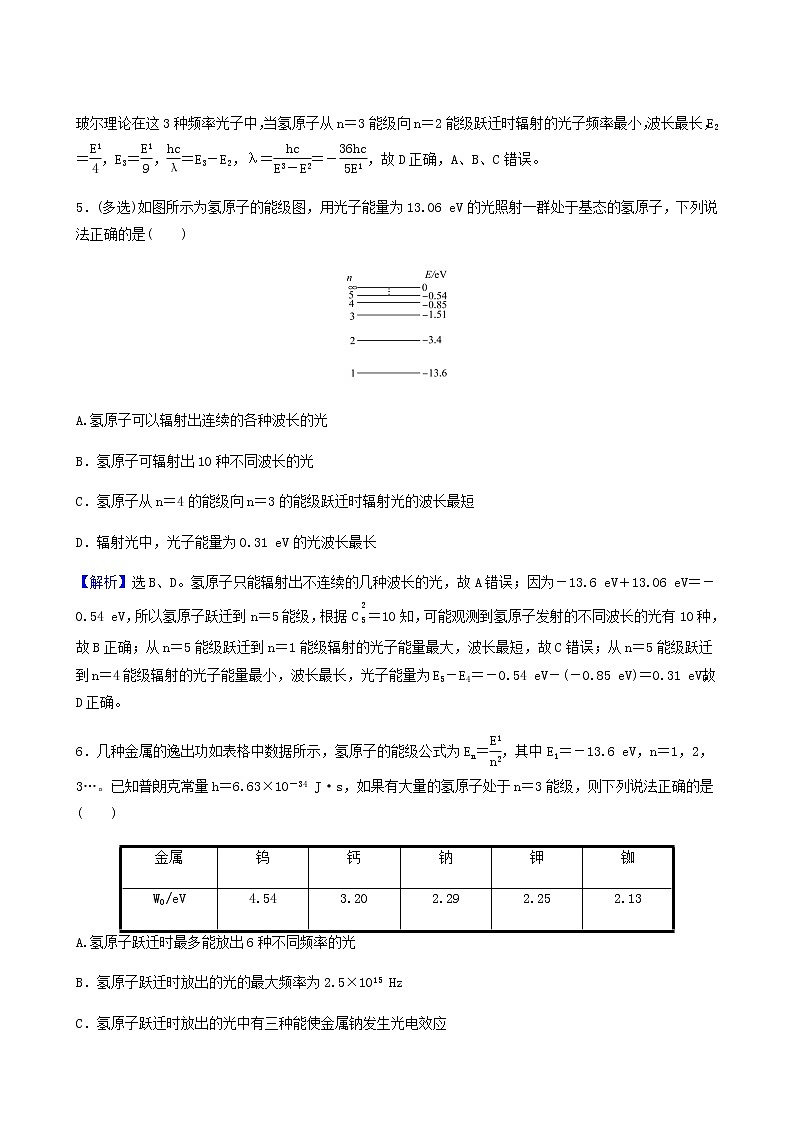高考物理一轮复习课时作业34原子结构氢原子光谱含答案第3页