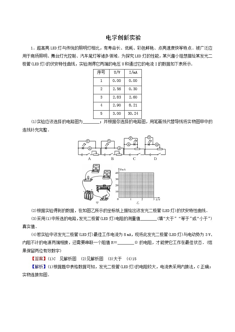 高考物理二轮复习热点强化13电学创新实验含答案 试卷01