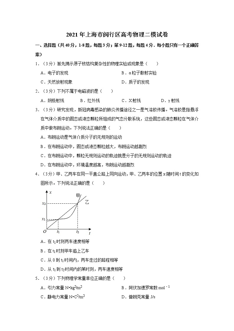 2021年上海市闵行区高考物理二模试卷第1页