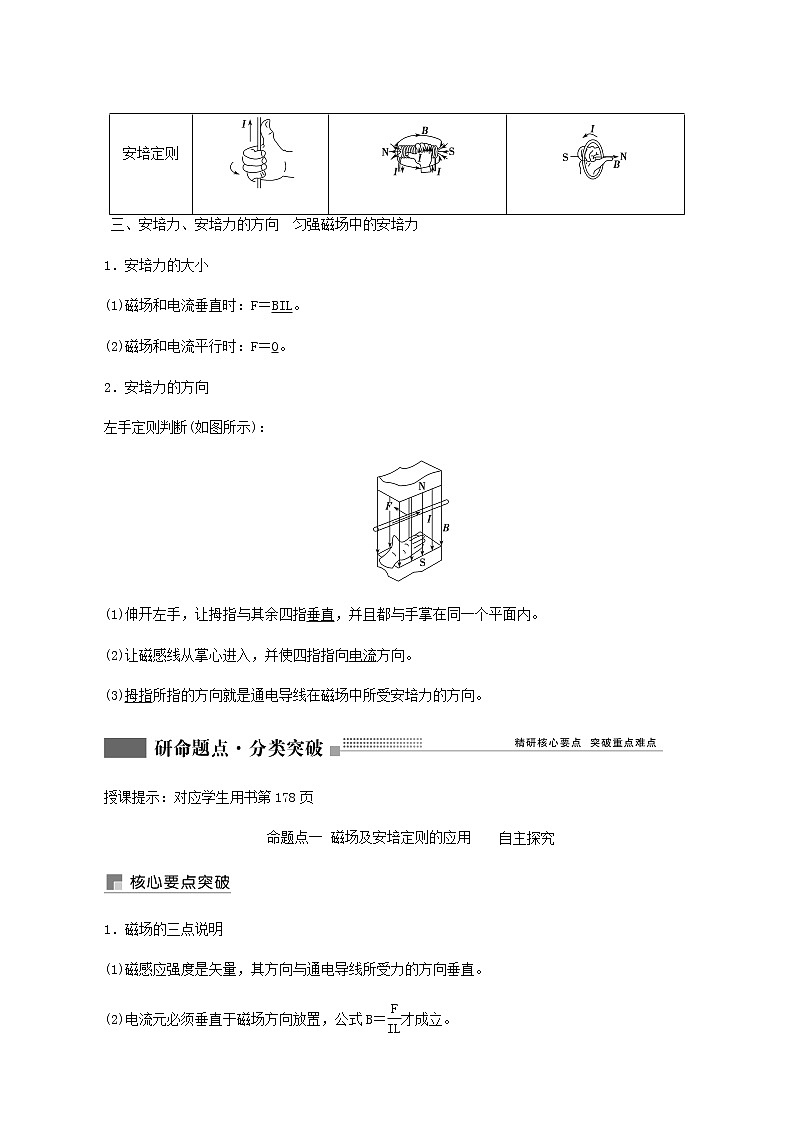 人教版高考物理一轮复习第9章磁场第1讲磁场的描述磁场对电流的作用含答案第3页