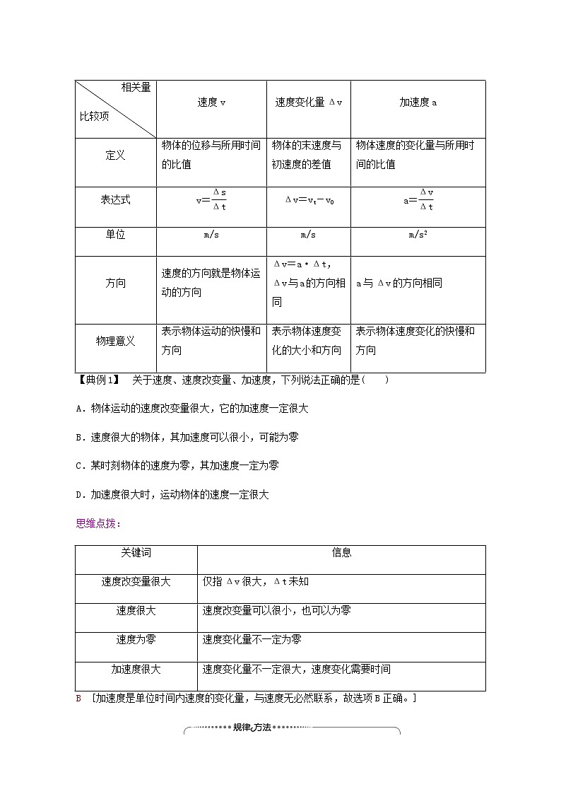 鲁科版高中物理必修第一册第1章运动的描述第4节加速度学案03