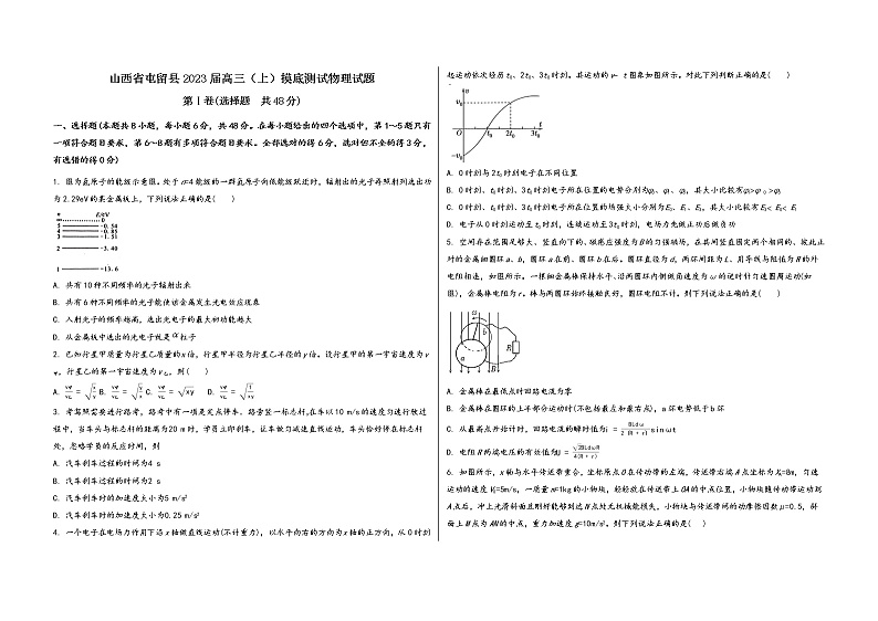 山西省屯留县2023届高三（上）摸底测试物理试题(word版，含答案)01