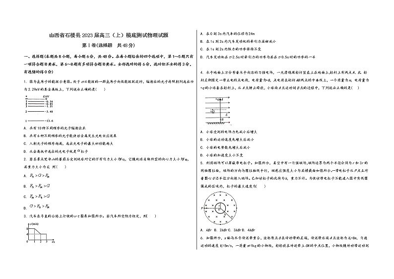 山西省石楼县2023届高三（上）摸底测试物理试题(word版，含答案)第1页