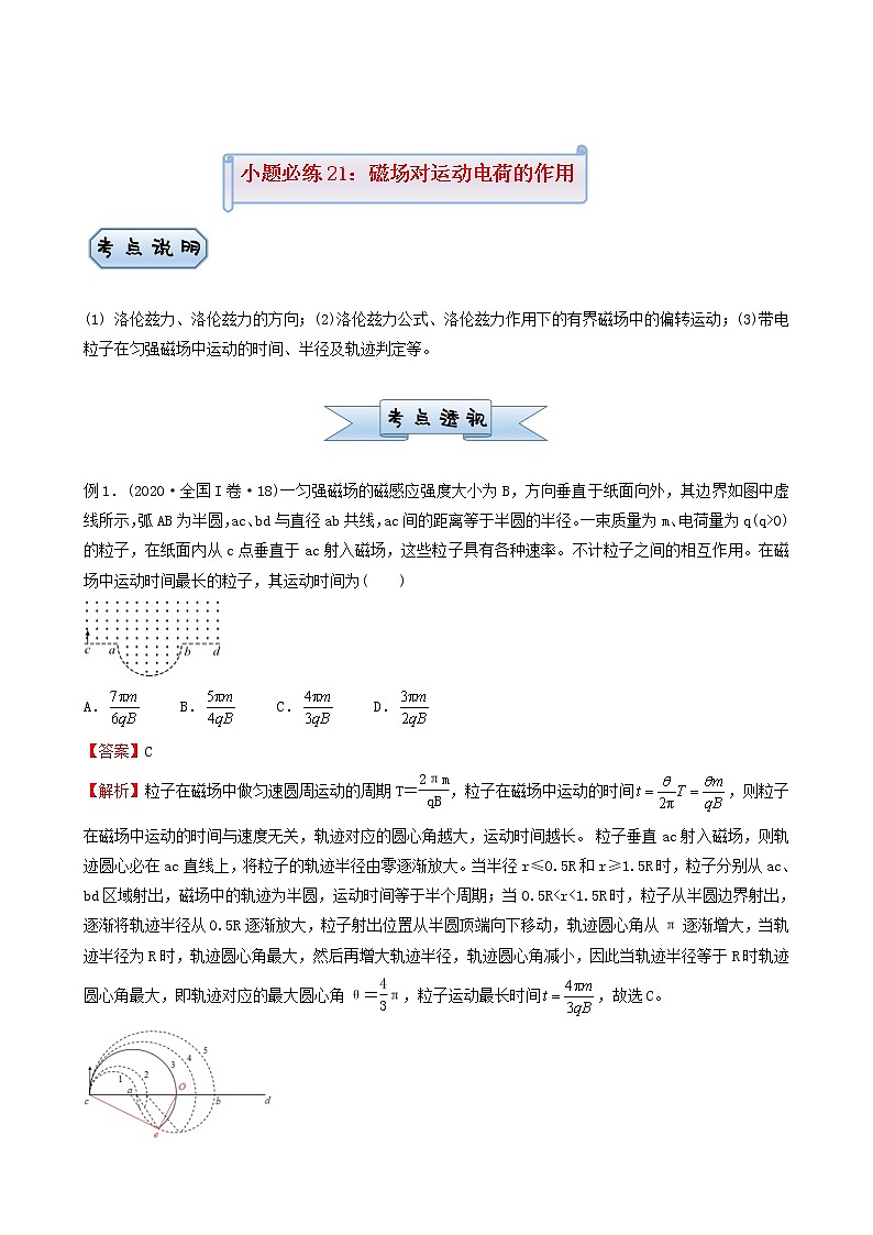 高考物理复习小题必练21磁场对运动电荷的作用含答案01