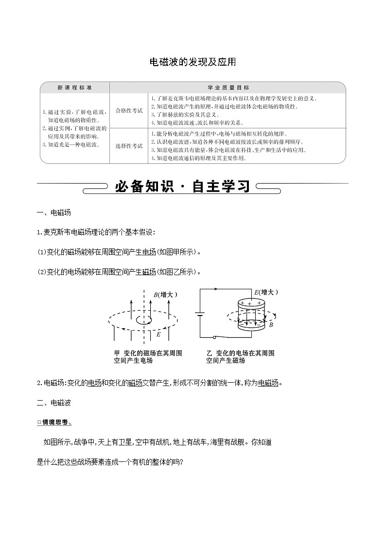 人教版高中物理必修第三册第13章电磁感应与电磁波初步4电磁波的发现及应用学案01