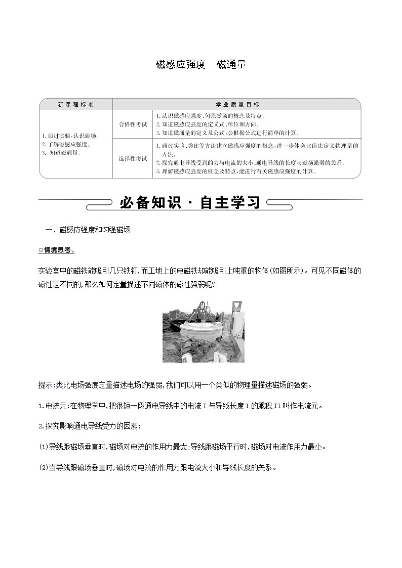 人教版高中物理必修第三册第13章电磁感应与电磁波初步2磁感应强度磁通量学案01