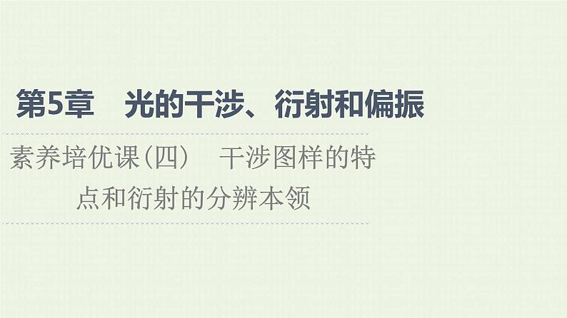 鲁科版高中物理选择性必修第一册第5章光的干涉衍射和偏振素养培优课4干涉图样的特点和衍射的分辨本领课件01