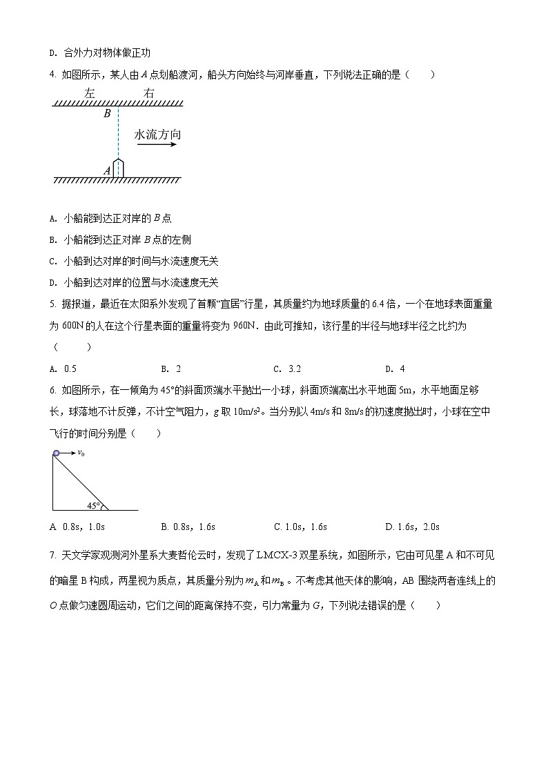 山东省淄博市2021-2022学年高一下学期中考试物理试题（原卷版）第2页