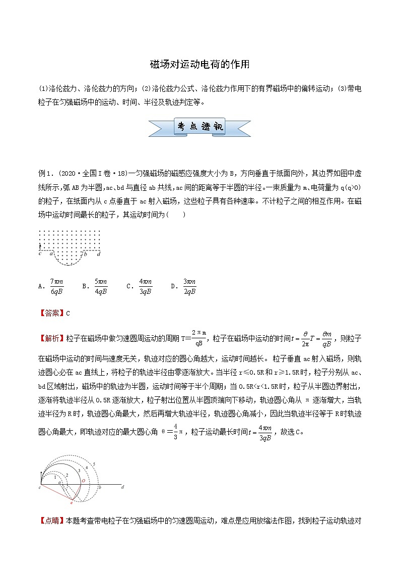 通用版高考物理二轮复习小题提升精练20磁场对运动电荷的作用含答案第1页