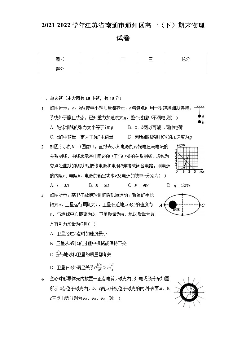 2021-2022学年江苏省南通市通州区高一（下）期末物理试卷（Word解析版）第1页