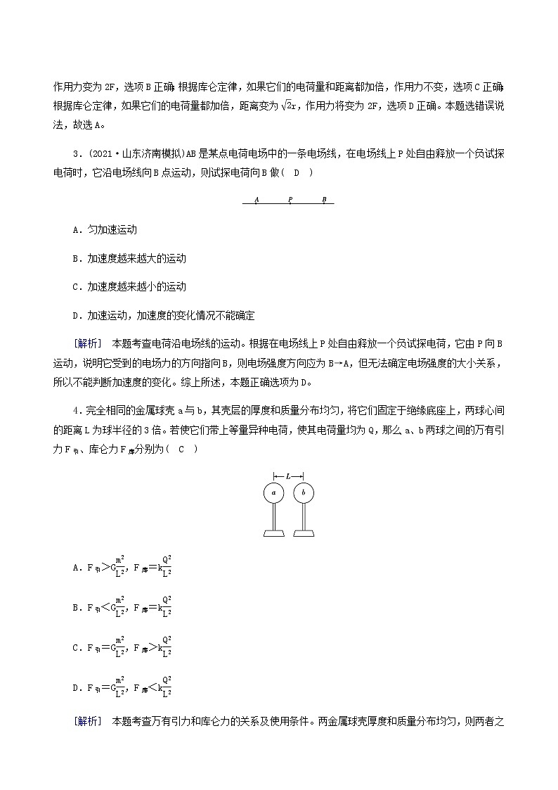人教版高考物理一轮复习第7章静电场第1讲电场力的性质课时练含答案第2页