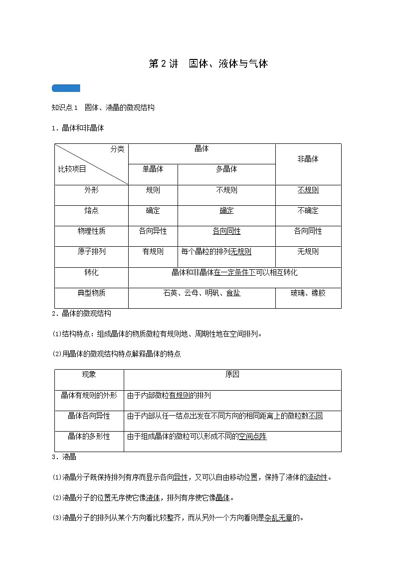 人教版高考物理一轮复习第12章热学第2讲固体液体与气体学案01