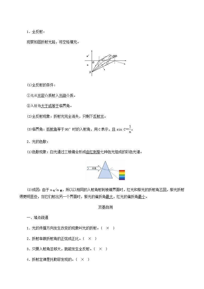 人教版高考物理一轮复习第13章机械振动与机械波光电磁波与相对论第3讲光的折射全反射学案02