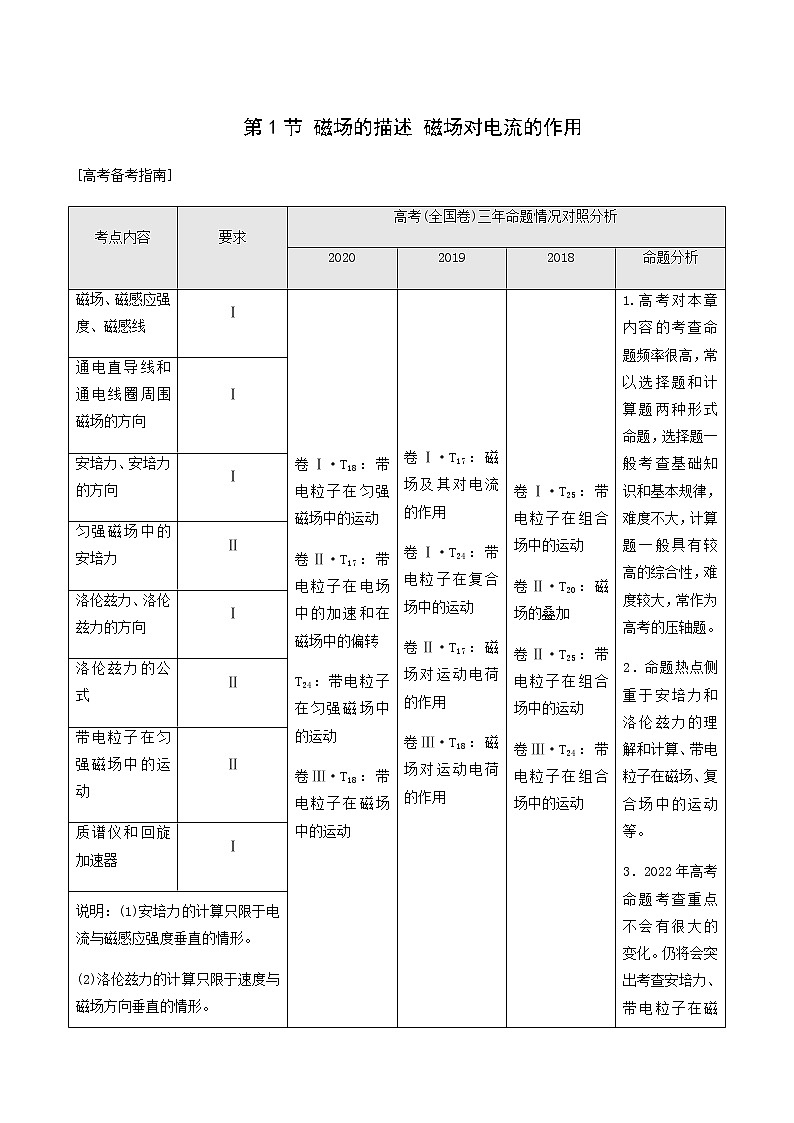 高考物理一轮复习第9章磁场第1节磁场的描述磁场对电流的作用学案01
