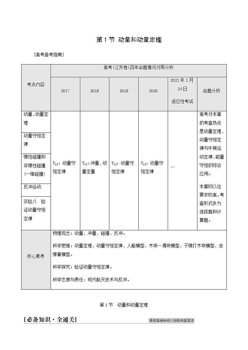 人教版高考物理一轮复习第6章动量第1节动量和动量定理学案01