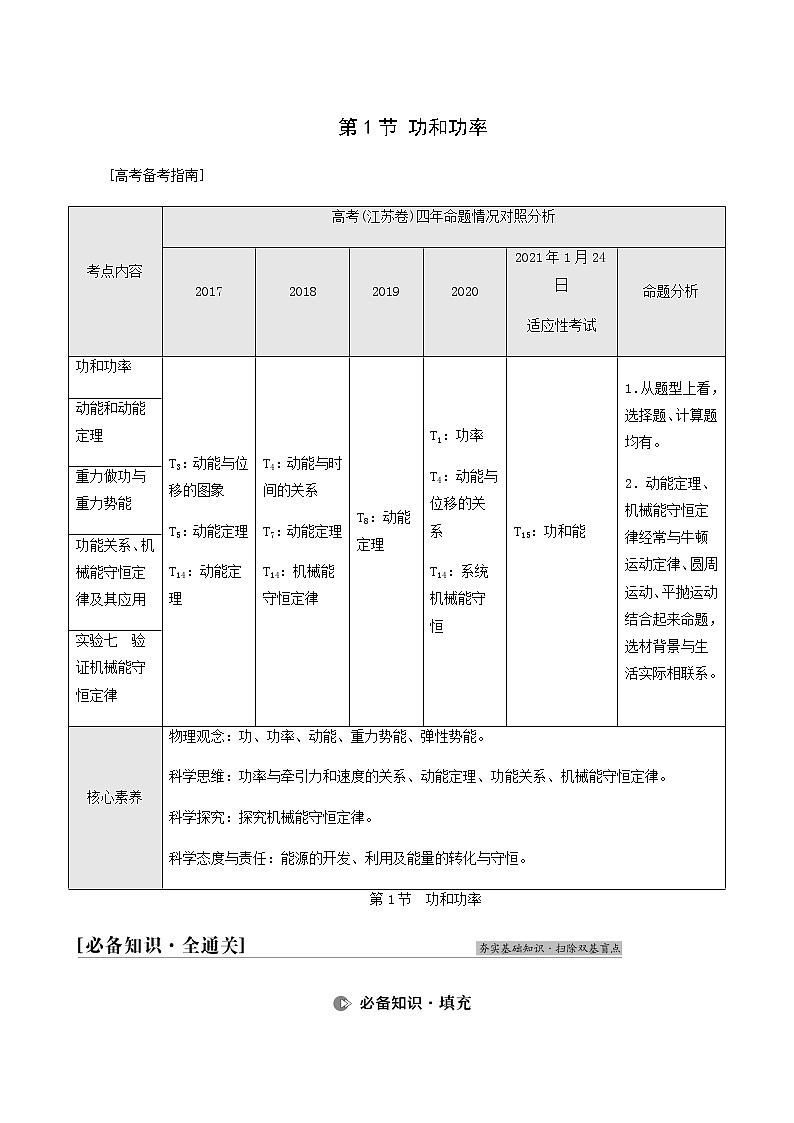 人教版高考物理一轮复习第5章机械能及其守恒定律第1节功和功率学案01
