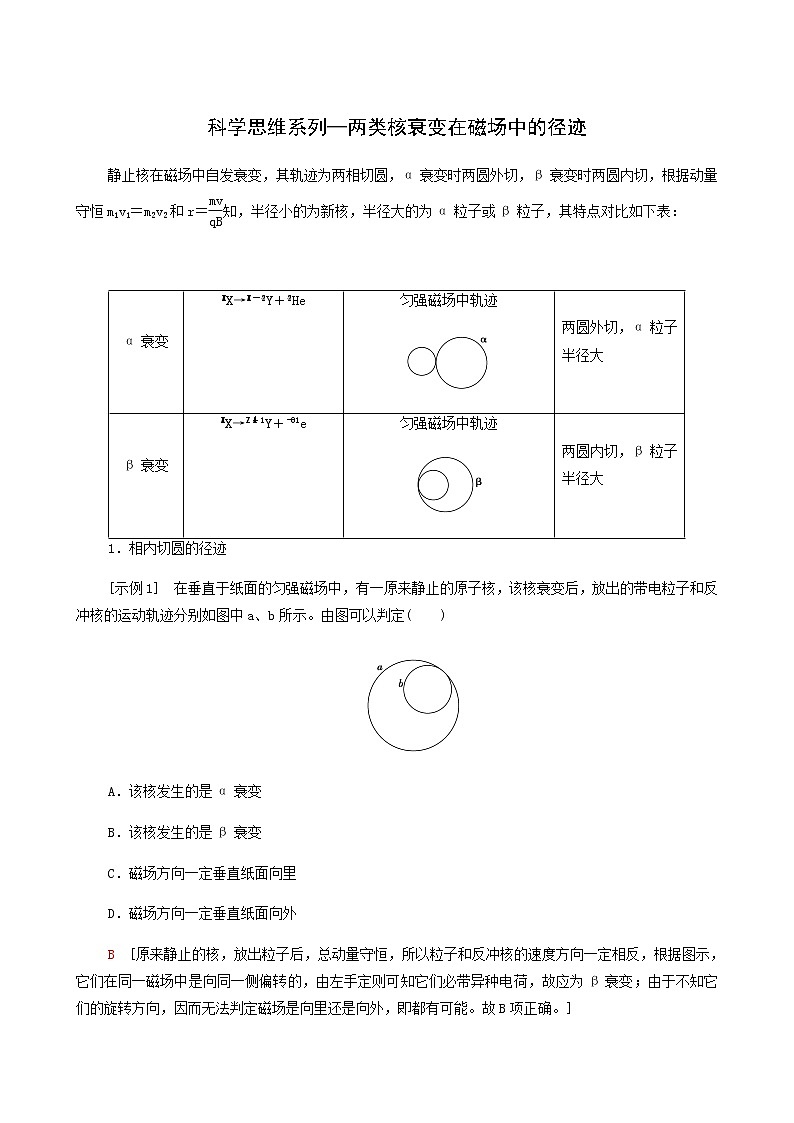 人教版高考物理一轮复习第15章近代物理初步第2节核心素养科学思维系列_两类核衰变在磁场中的径迹学案01