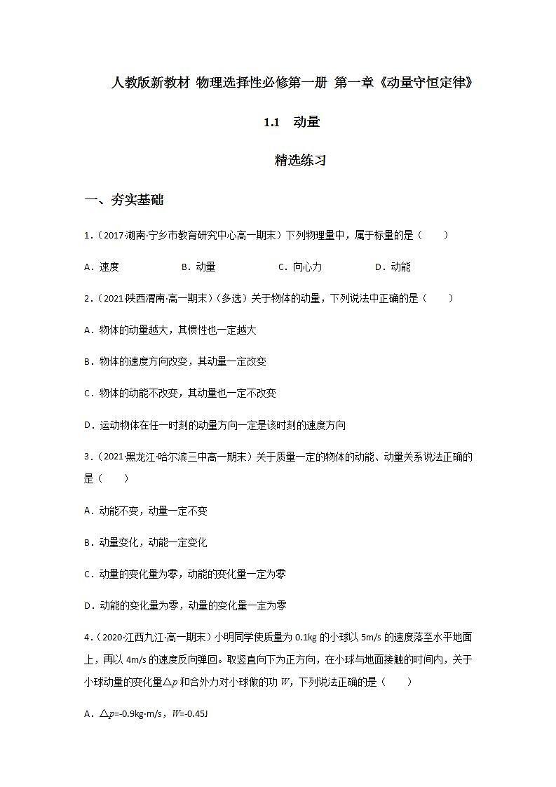 1.1 动量（精选练习）（原卷版）01