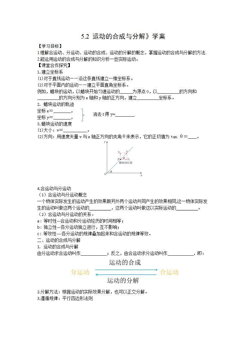 高中物理必修二《52运动的合成与分解》学案01