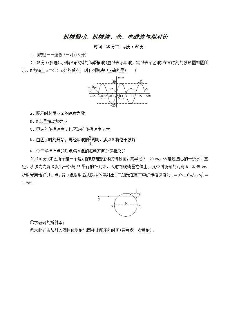 高考物理一轮复习单元检测卷14机械振动机械波光电磁波与相对论选修01