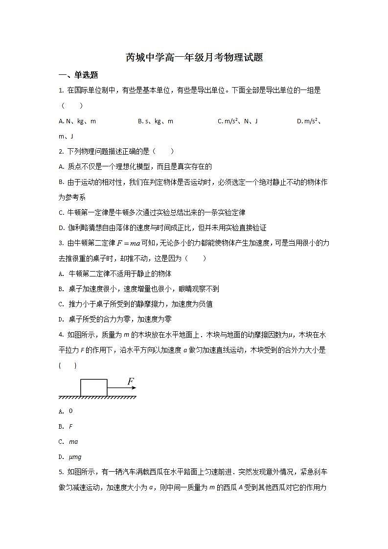 2021-2022学年山西省芮城中学高一上学期12月月考物理试卷第1页