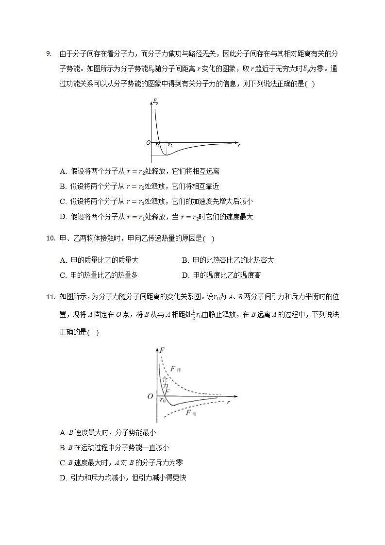 人教版高中物理选择性必修三  1.4 分子动能和分子势能  练习第3页