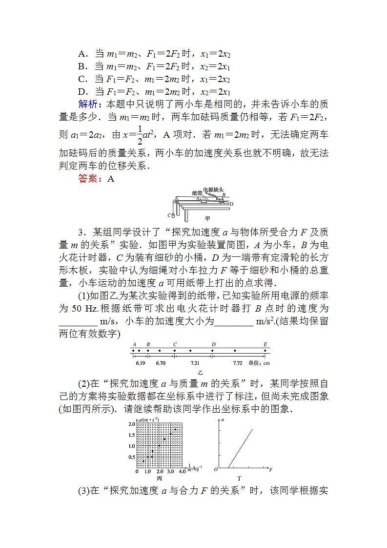高中物理人教必修一《 实验：探究加速度与力、质量的关系》课时作业.doc02