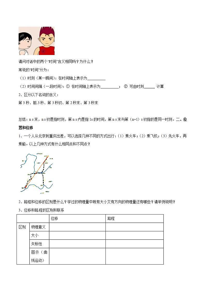 高中物理人教必修一1. 时间 位移导学案）第3页