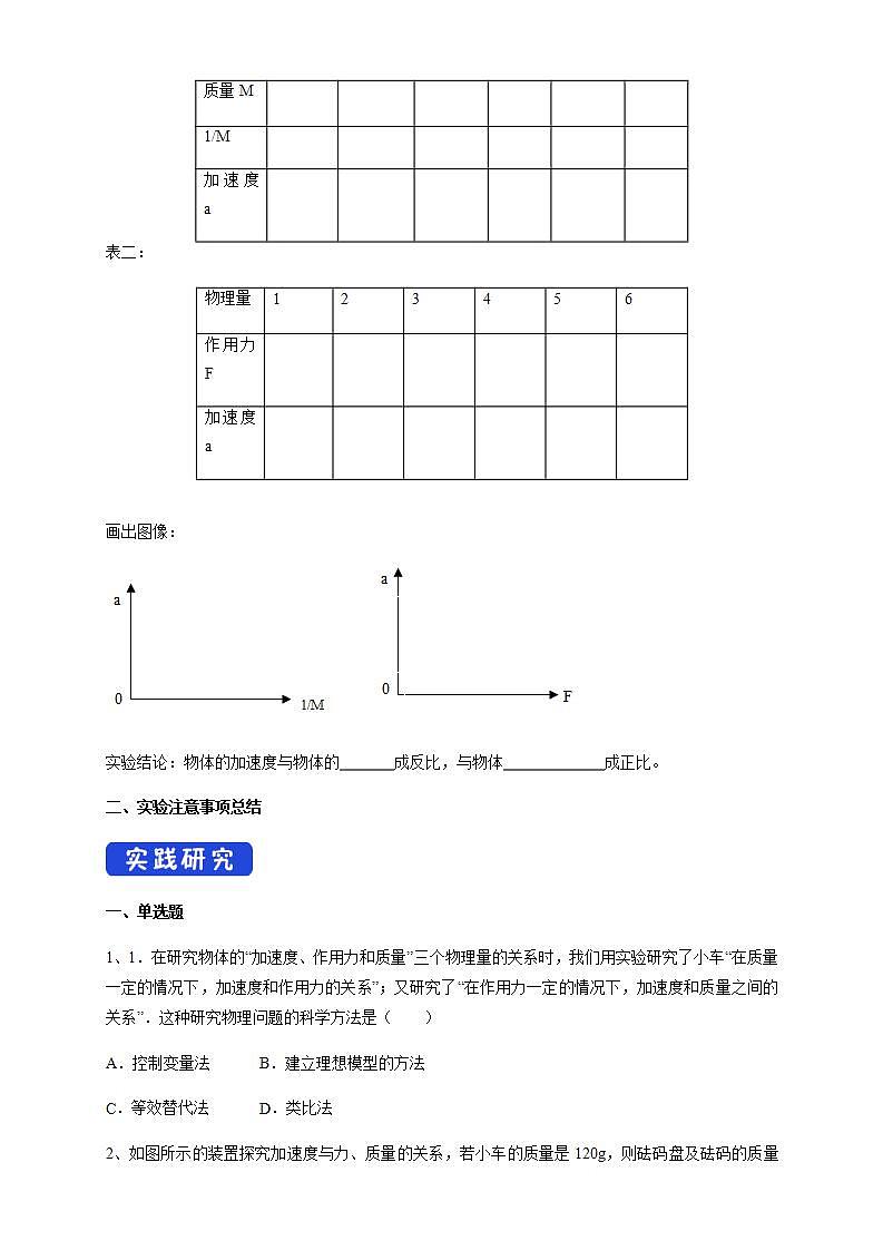高中物理人教必修一4. 实验：探究加速度与力、质量的关系导学案）03