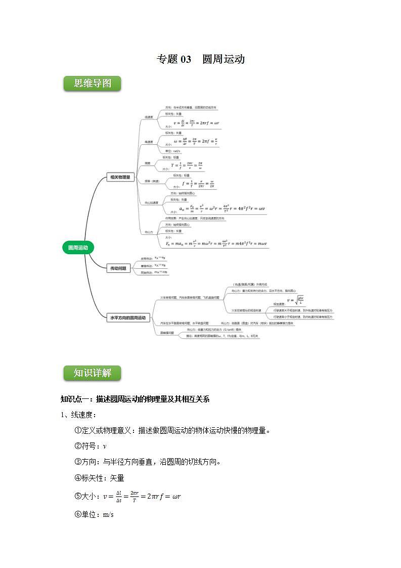 高中物理必修二专题03 圆周运动（原卷版）第1页