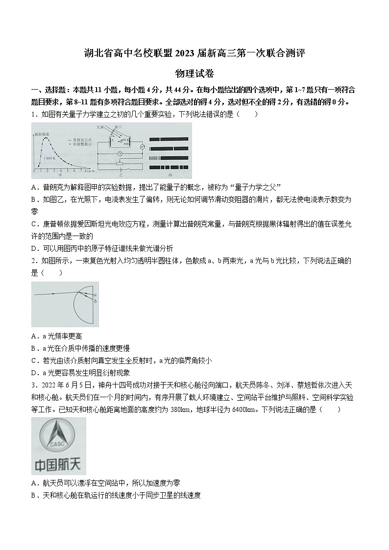 2023湖北省高中名校联盟高三第一次联合测评物理图片版无答案01