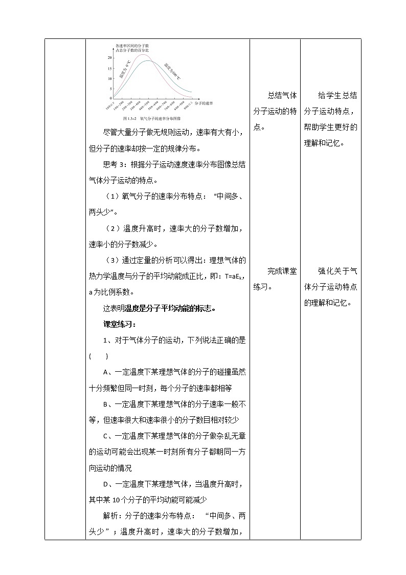 人教版高中物理选择性必修三  第1章第3节分子运动速率分布规律教学设计03