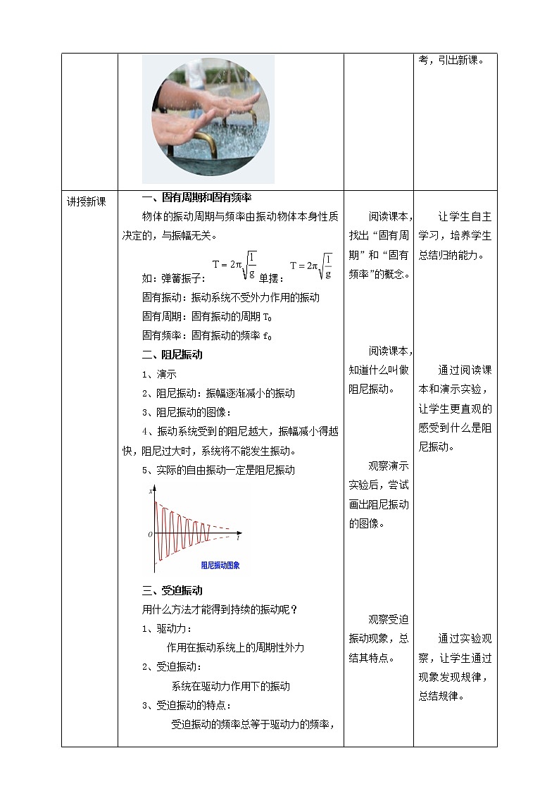 高中人教物理选择性必修一第2章第6节受迫振动 共振教学设计02