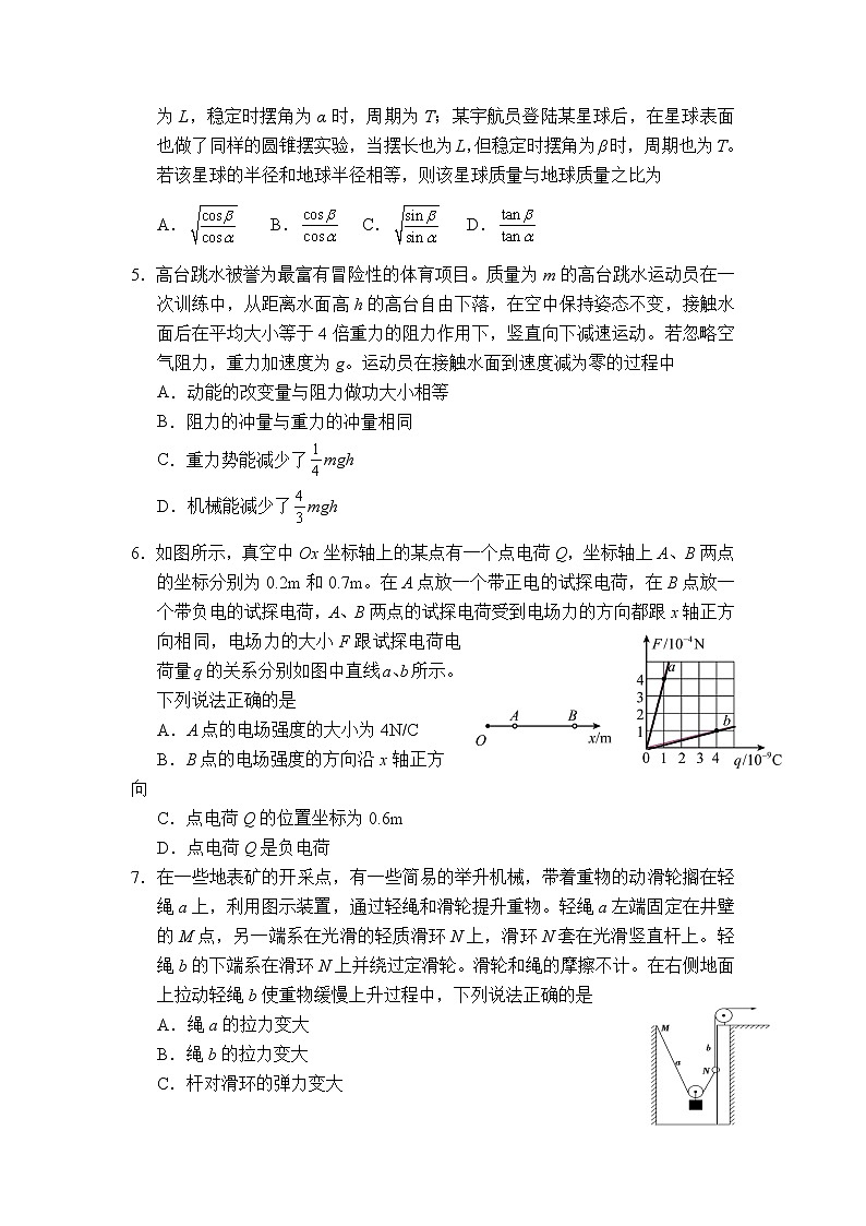2023永州一中高三上学期入学考试物理试卷含答案第2页