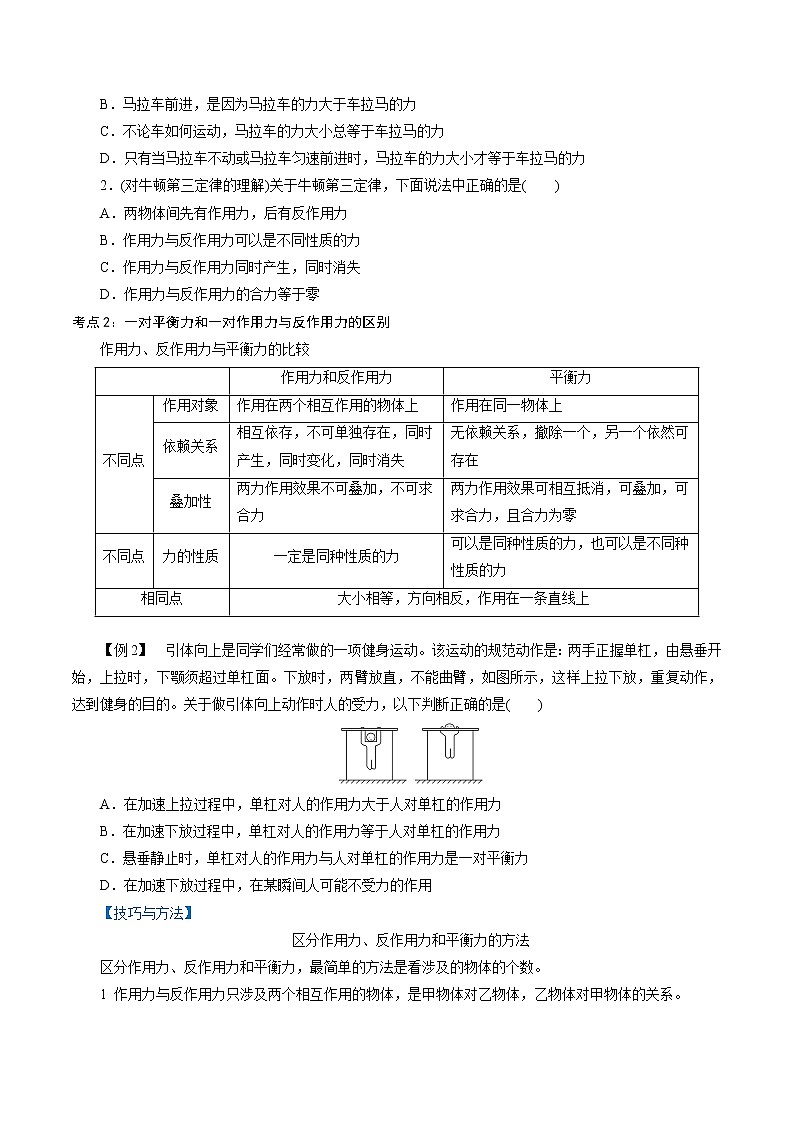 人教版高一物理必修一 3.3  牛顿第三定律-2021-2022学年高一物理精讲精练（原卷版）+解析版（含答案）第2页