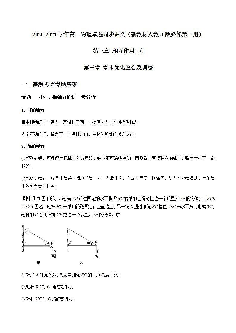 人教版高一物理必修一 第三章 相互作用--力 章末优化整合及训练（原卷版）+解析版（含答案）01