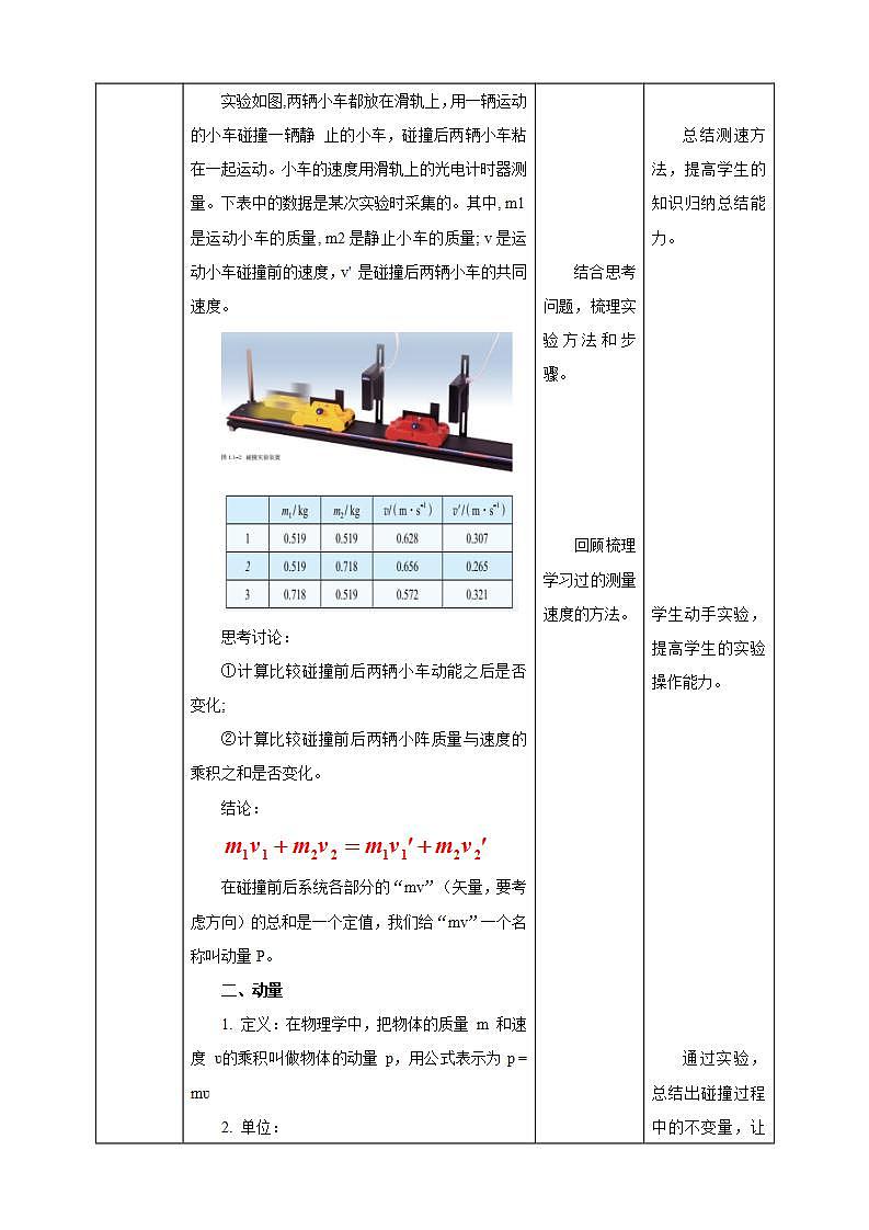 高中人教物理选择性必修一第1章第1节实验：探究碰撞中的不变量—动量教学设计03