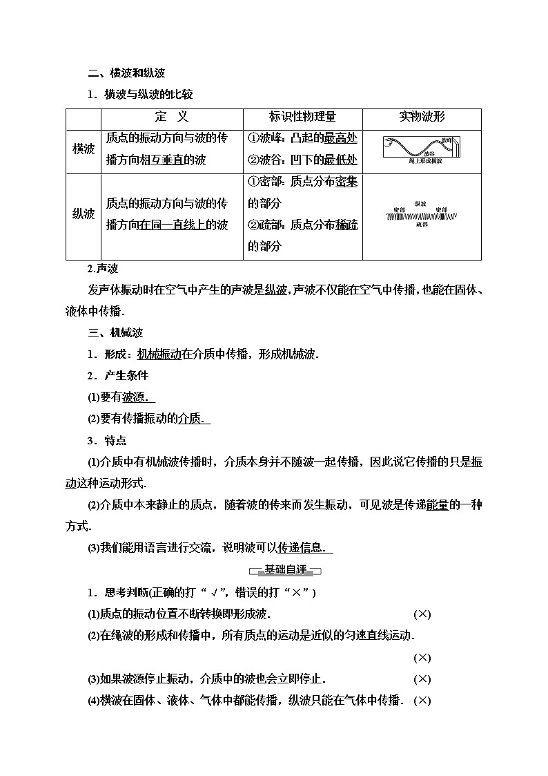 高中人教物理选择性必修一第3章 1 波的形成选择性必修第一册讲义02