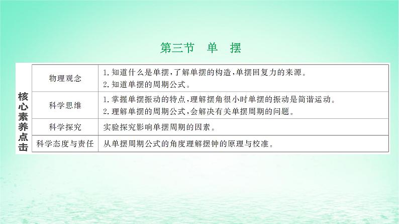 2022秋新教材高中物理第二章机械振动第三节单摆课件粤教版选择性必修第一册01