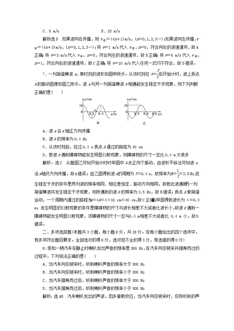 2022秋新教材高中物理阶段验收评价三机械波粤教版选择性必修第一册 试卷03