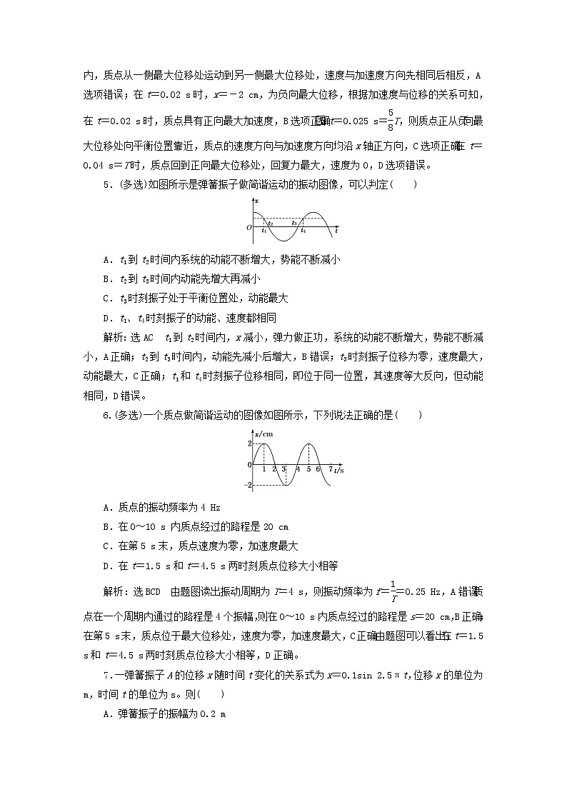 2022秋新教材高中物理课时跟踪检测九简谐运动的描述粤教版选择性必修第一册02