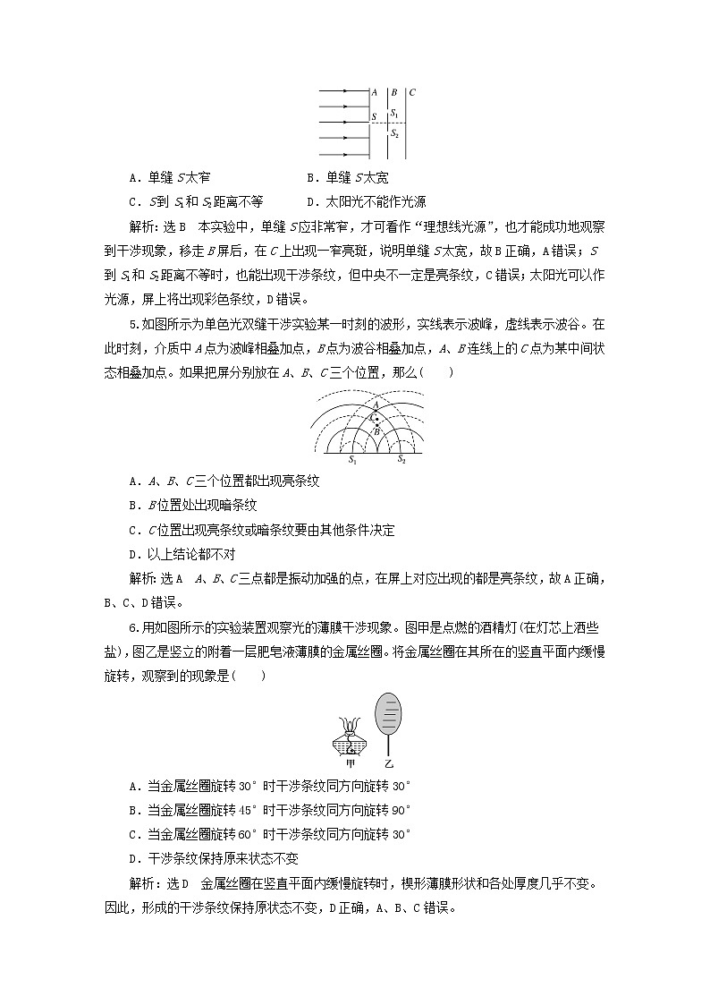 2022秋新教材高中物理课时跟踪检测二十二光的干涉粤教版选择性必修第一册02