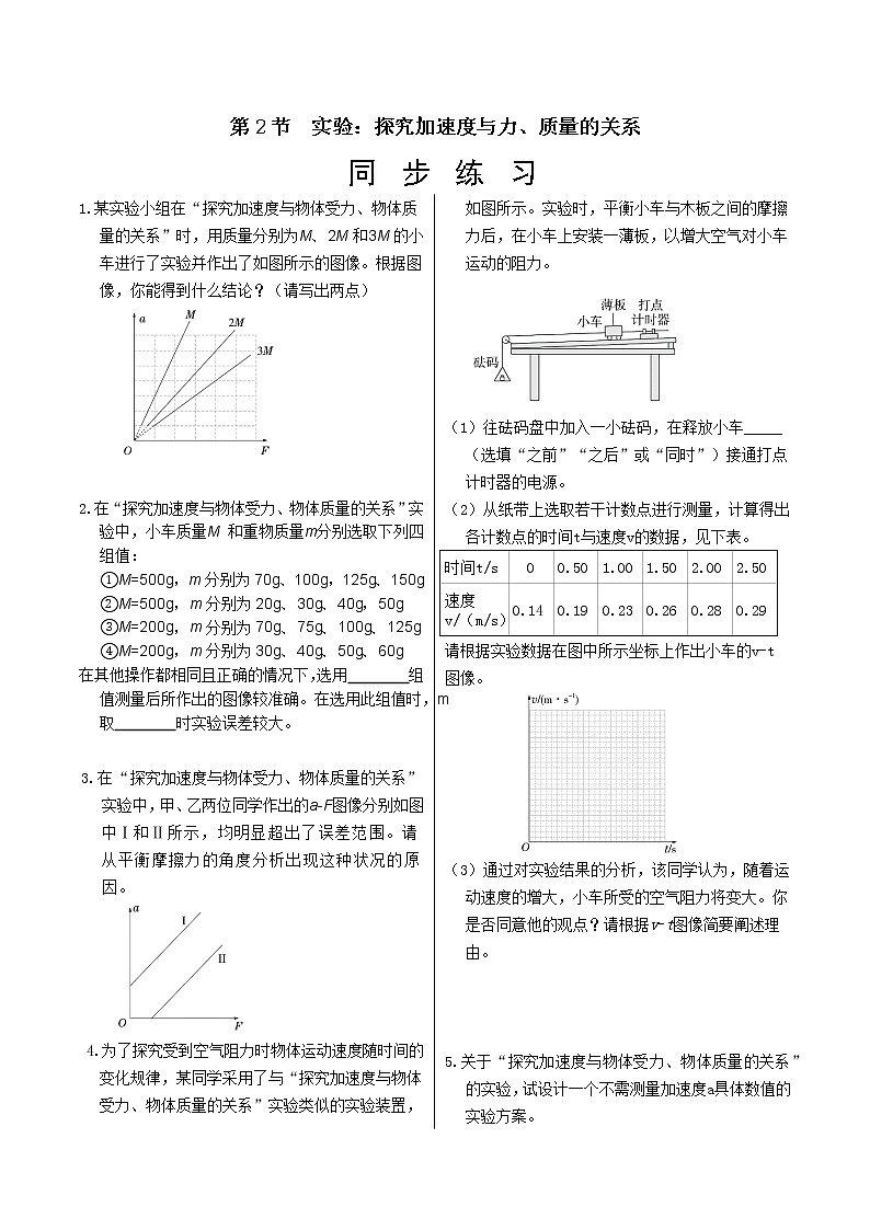 人教版高中物理必修第一册 4.2《实验：探究加速度与力、质量的关系》同步练习（含答案）01