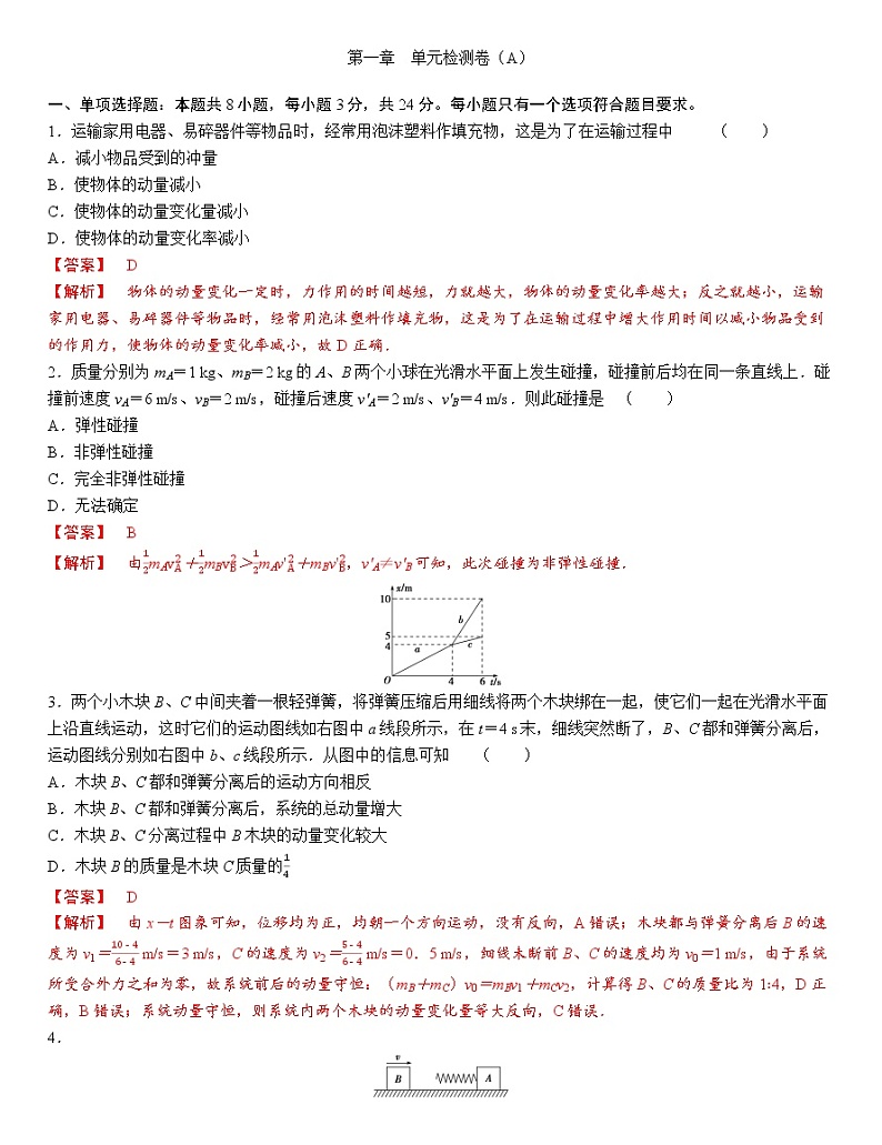 2022-2023学年人教版选择性必修第一册 第一章 动量守恒定律 单元测试（A）第1页