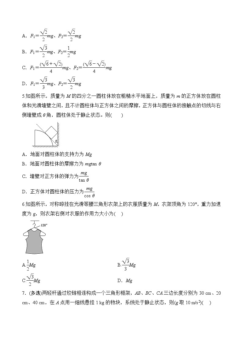 第5课  共点力的平衡（一）-静态平衡-2023-2023学年高一物理课后培优分级练（人教版2019必修第一册）（原卷版）第2页