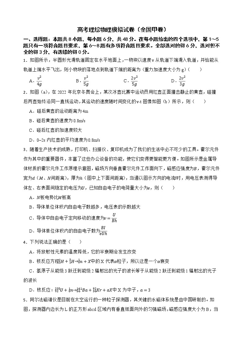 适用于2023年高考理综物理模拟试卷（全国甲卷）及答案第1页