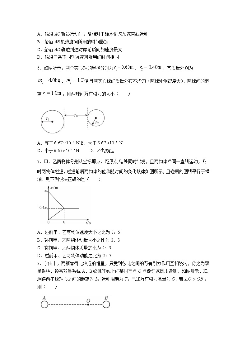 2021-2022学年内蒙古自治区阿拉善盟高一下学期期末考试物理试卷02