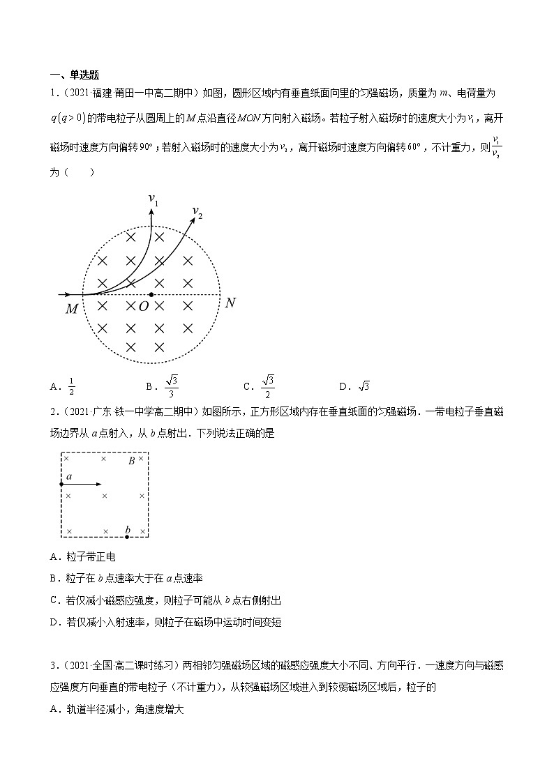 专题强化训练一 带电粒子在匀强磁场中的运动-2022-2023学年高二物理精讲与精练高分突破考点专题系列（人教版2019选择性必修第二册）03