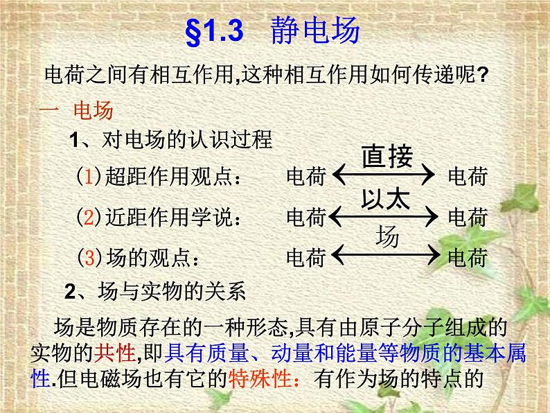 2022-2023年高中物理竞赛 电场1.3静电场 课件第1页